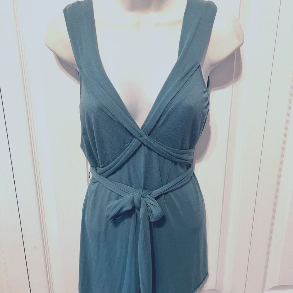 Banana Republic Sleeveless Summer Tie Waist Top-Sz. Med-Teal/Stretch-V Neck- - Picture 4 of 13